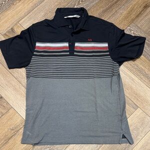 Travis Mathew Black, Gray, and Red Striped Polo Shirt